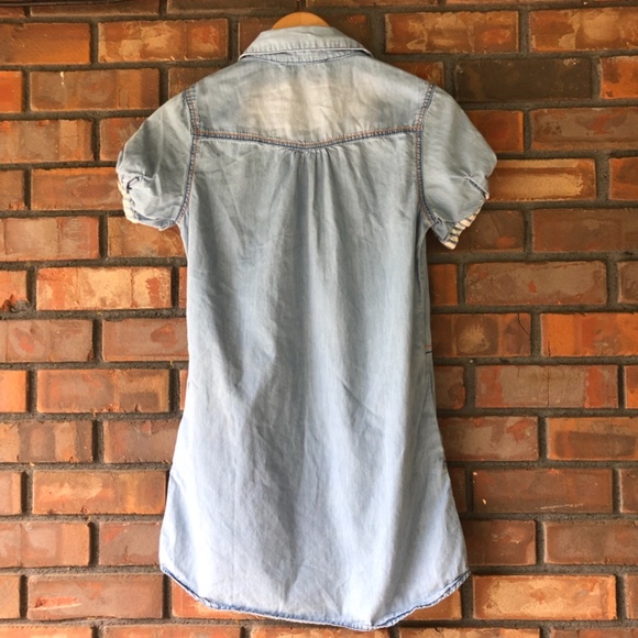 Rare A02 Brand Cat Cotton Distressed Denim Button up Shirt Dress Womens Sz Small - Picture 2 of 9